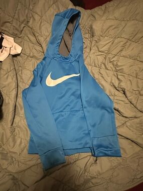 Nike Light Blue Hooded Pullover with White Swoosh